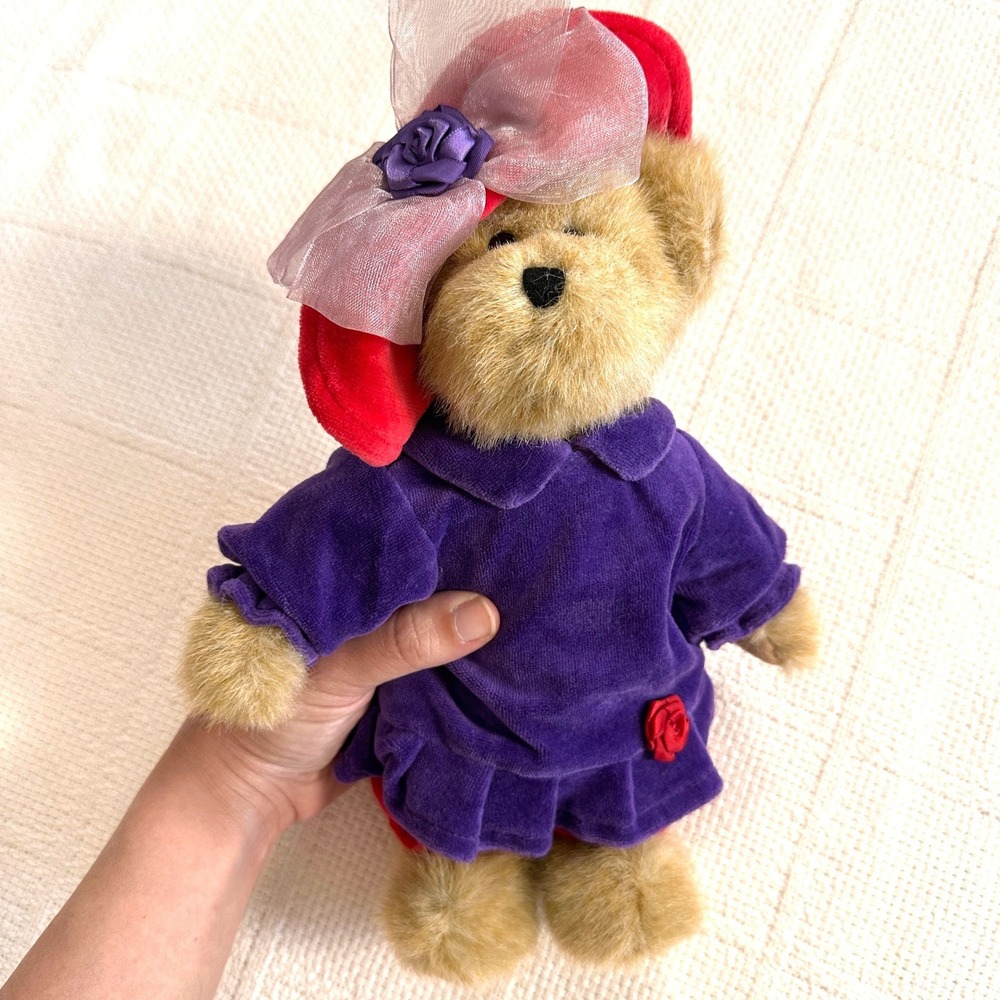 VTG Boyds Bear Plush Red Hat Society Ima Lotsafun Purple Velvet Dress Rose 90s